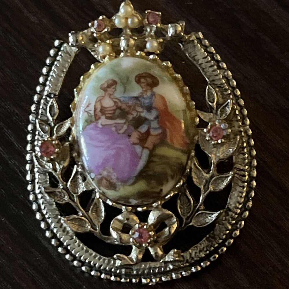Vintage Coro Pin Brooch Gold Plated Pink Rhinestone Seed Pearls W Makers Mark
